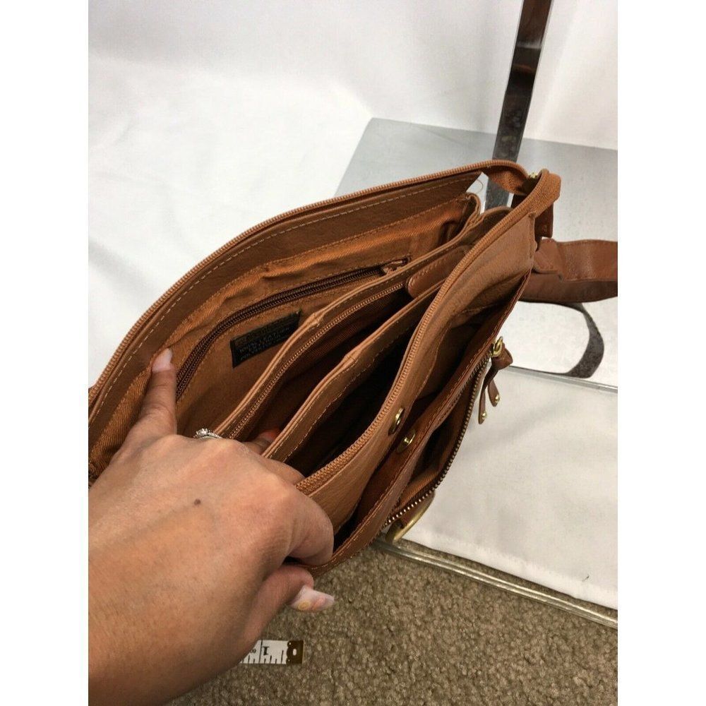 GREAT American Leather Works Crossbody Shoulder Bag Purse Handbag Tan Brown VGC - Picture 8 of 9